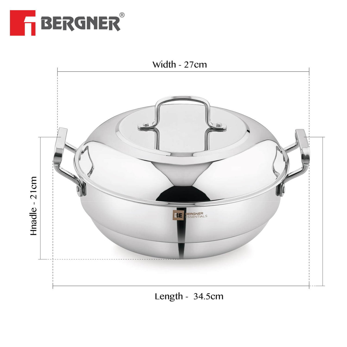Bergner Essentials Triply Stainless Steel 27cm Multi Kadai with 2 Plates