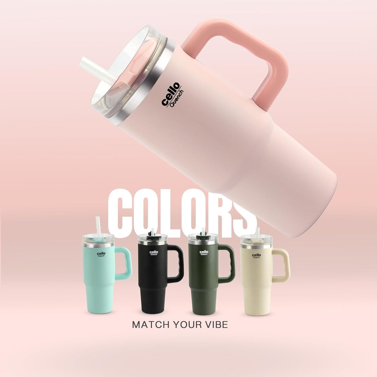 Cello Quench Insulated Stainless Steel Tumbler 550ml with Straw & Handle
