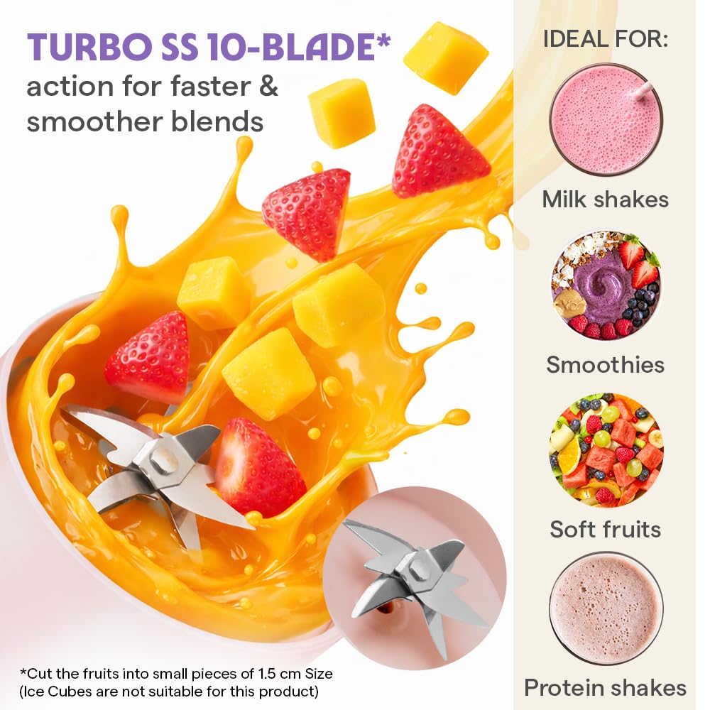 Borosil NutriSip Pink USB blender for milkshakes, lassi and protein drinks
