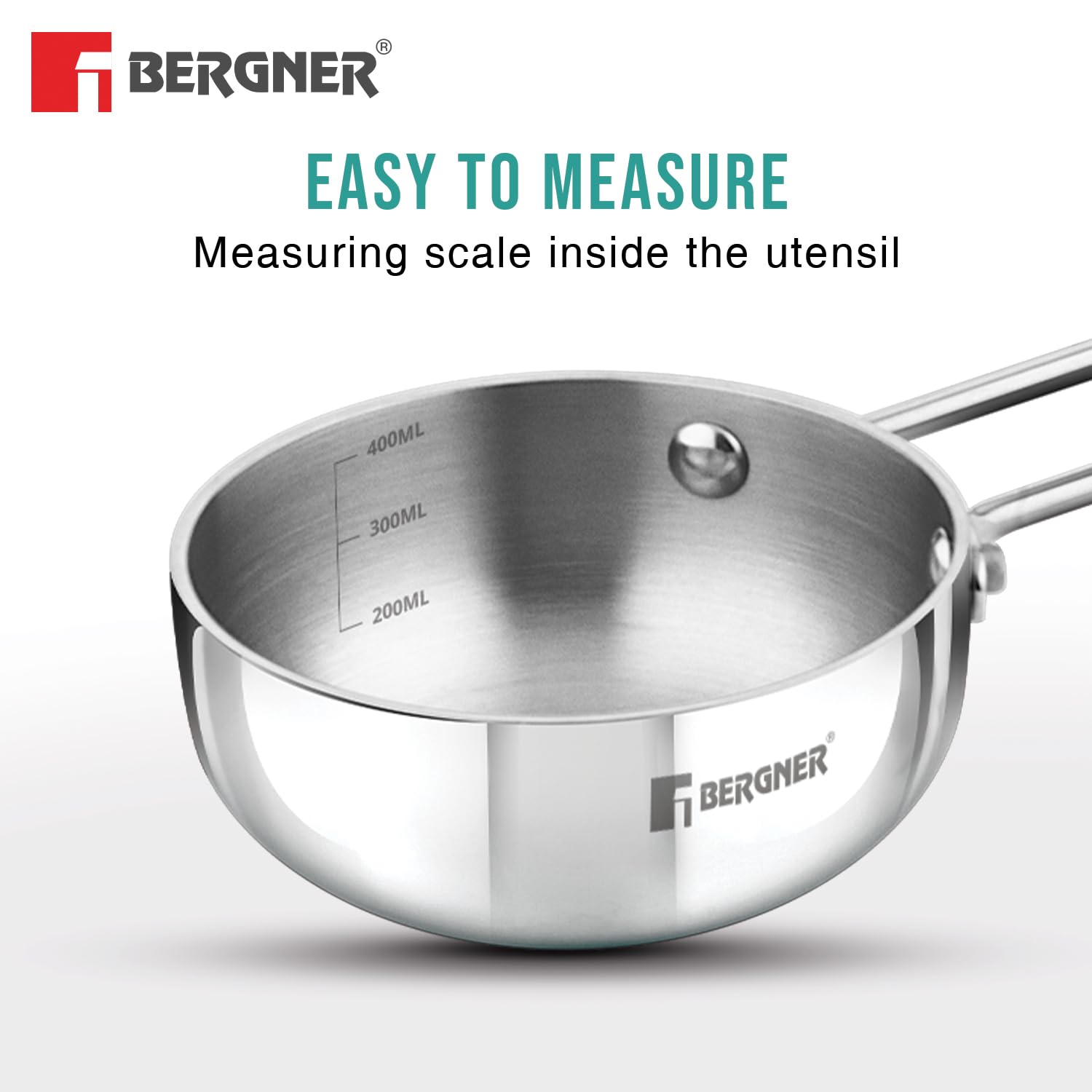 Bergner Argent Triply 12 cm Tadka Pan, 0.5L - Stay Cool Handle, Induction & Gas Compatible