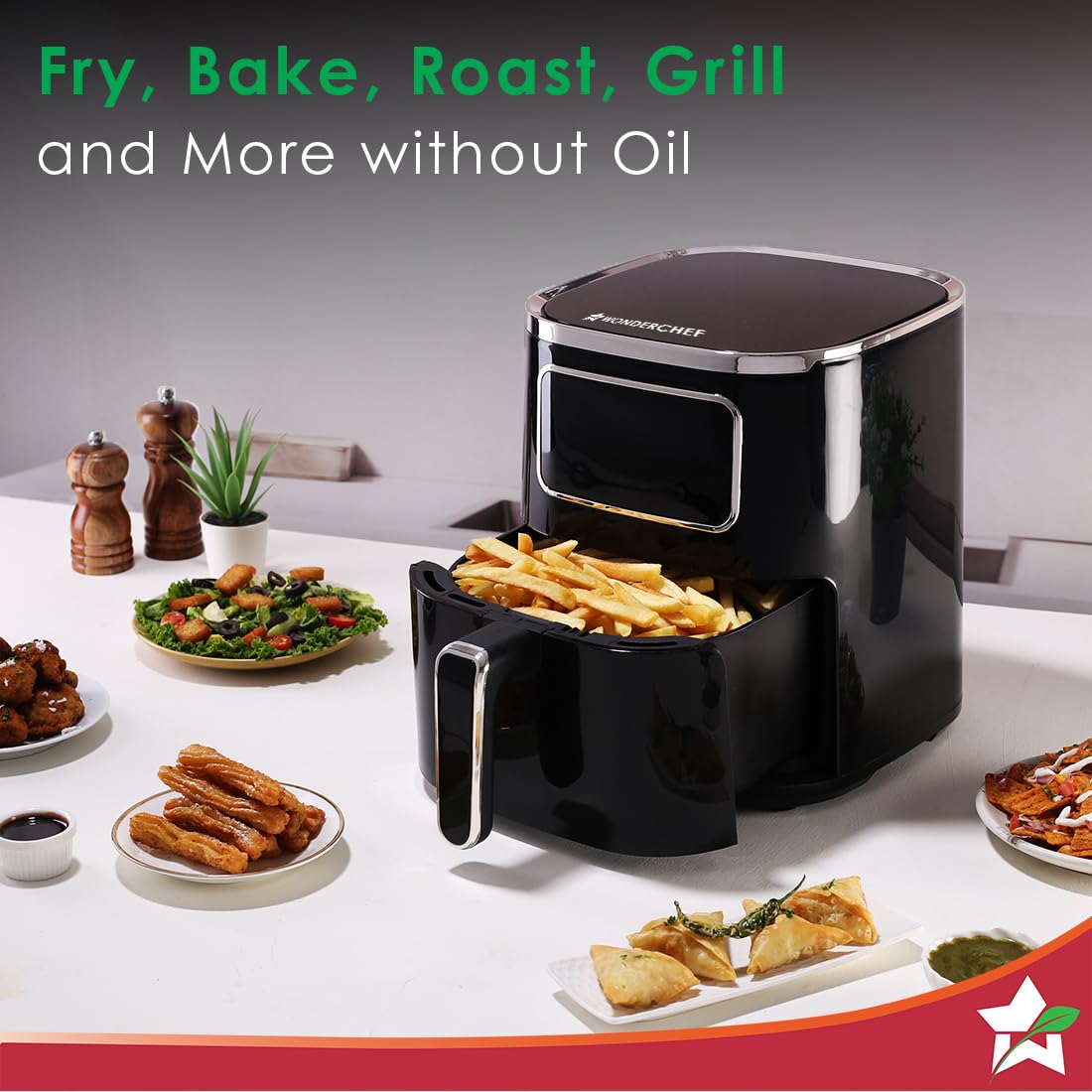 Wonderchef Platinum Digital Air Fryer - 5L, Rapid Air Technology, Chrome Finish