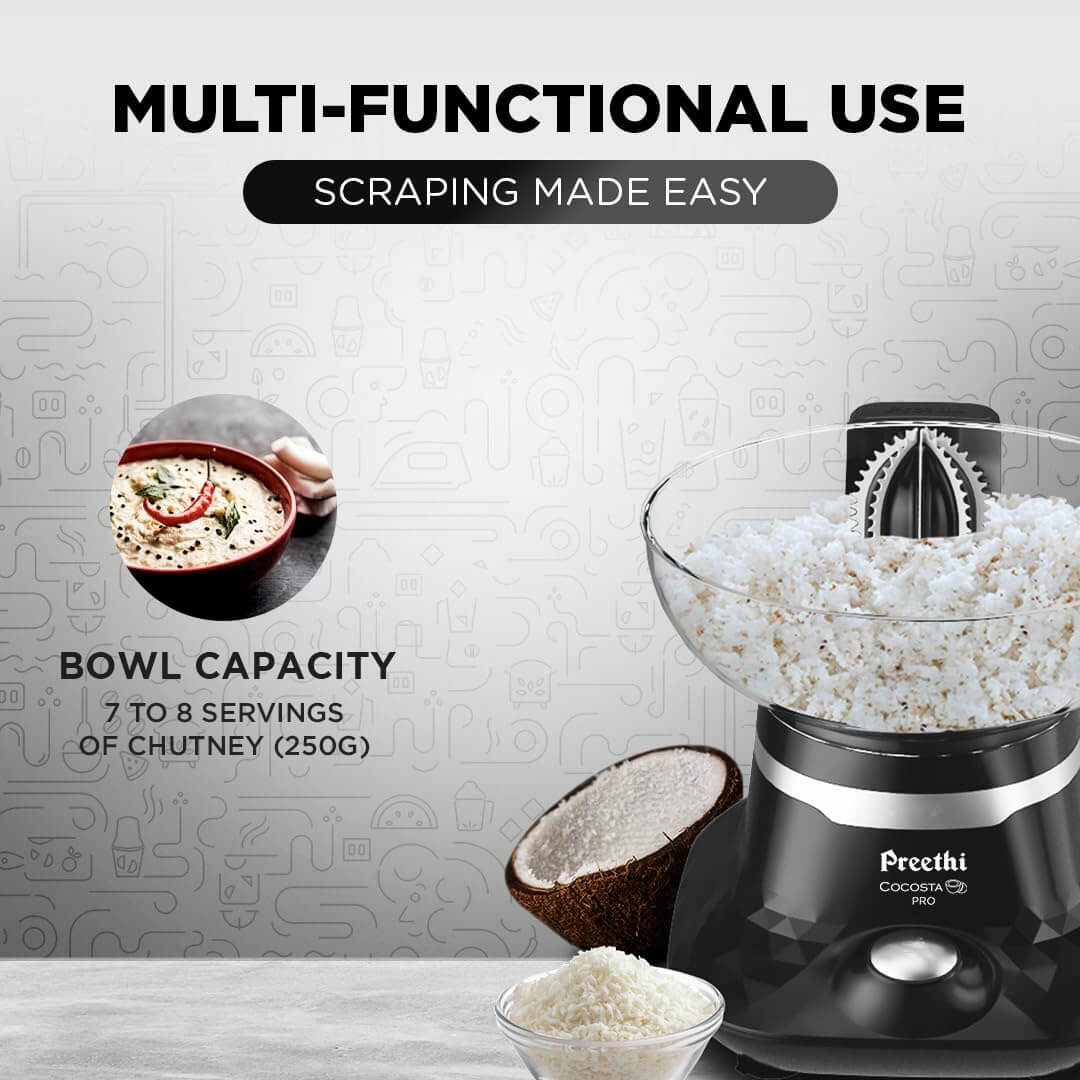 Preethi Cocosta Pro KP002 Coconut Scraper with safety features a