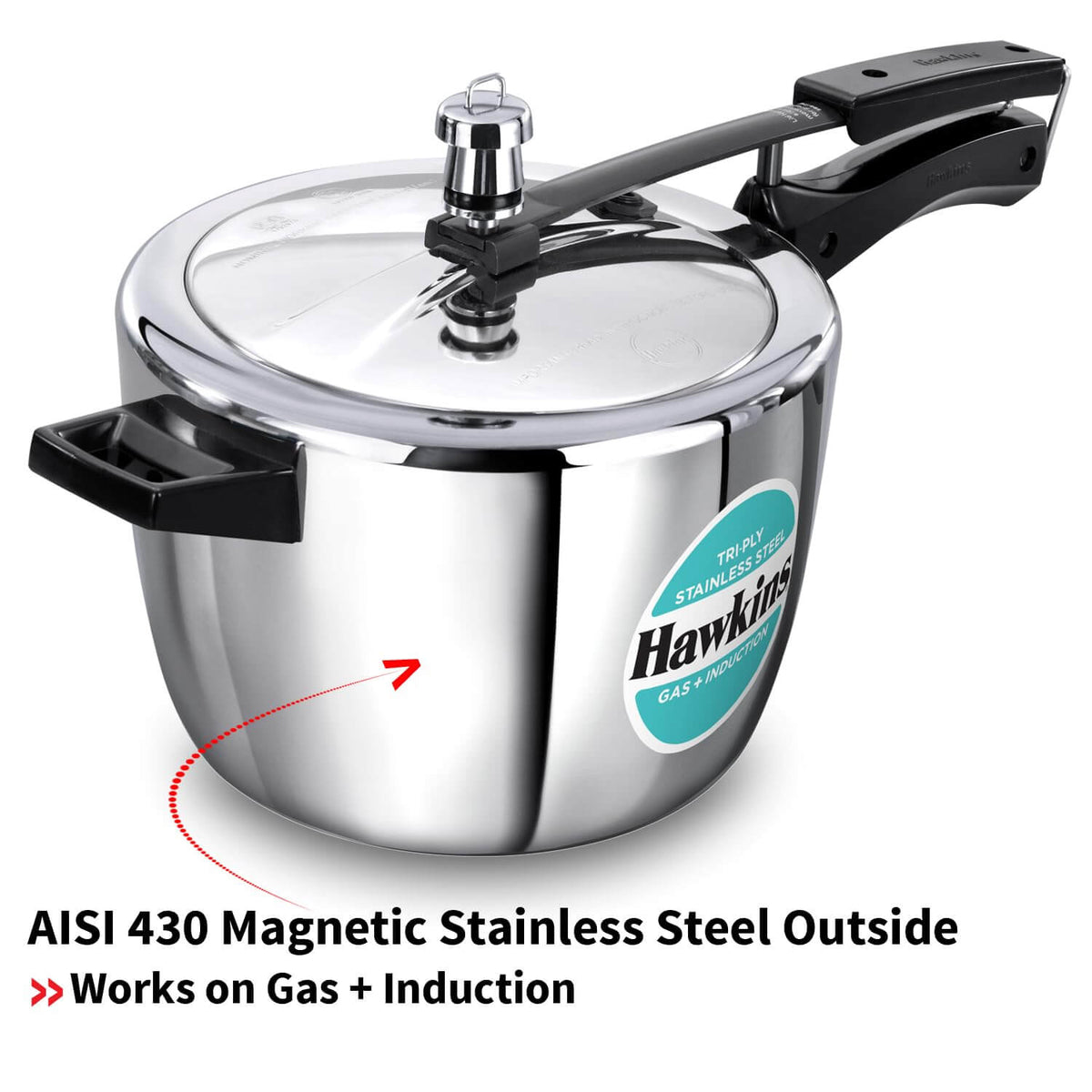 Hawkins Triply Stainless Steel Pressure Cooker - Inner Lid, Induction Compatible with 3mm Extra-Thick Base