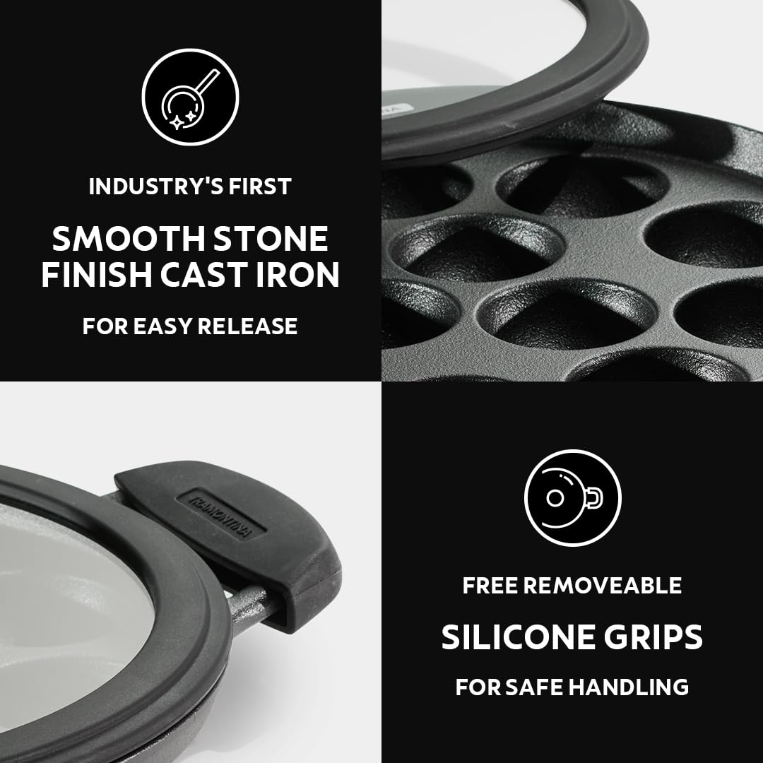 Cast iron paniyaram pan 12 pits precision cavity design closeup