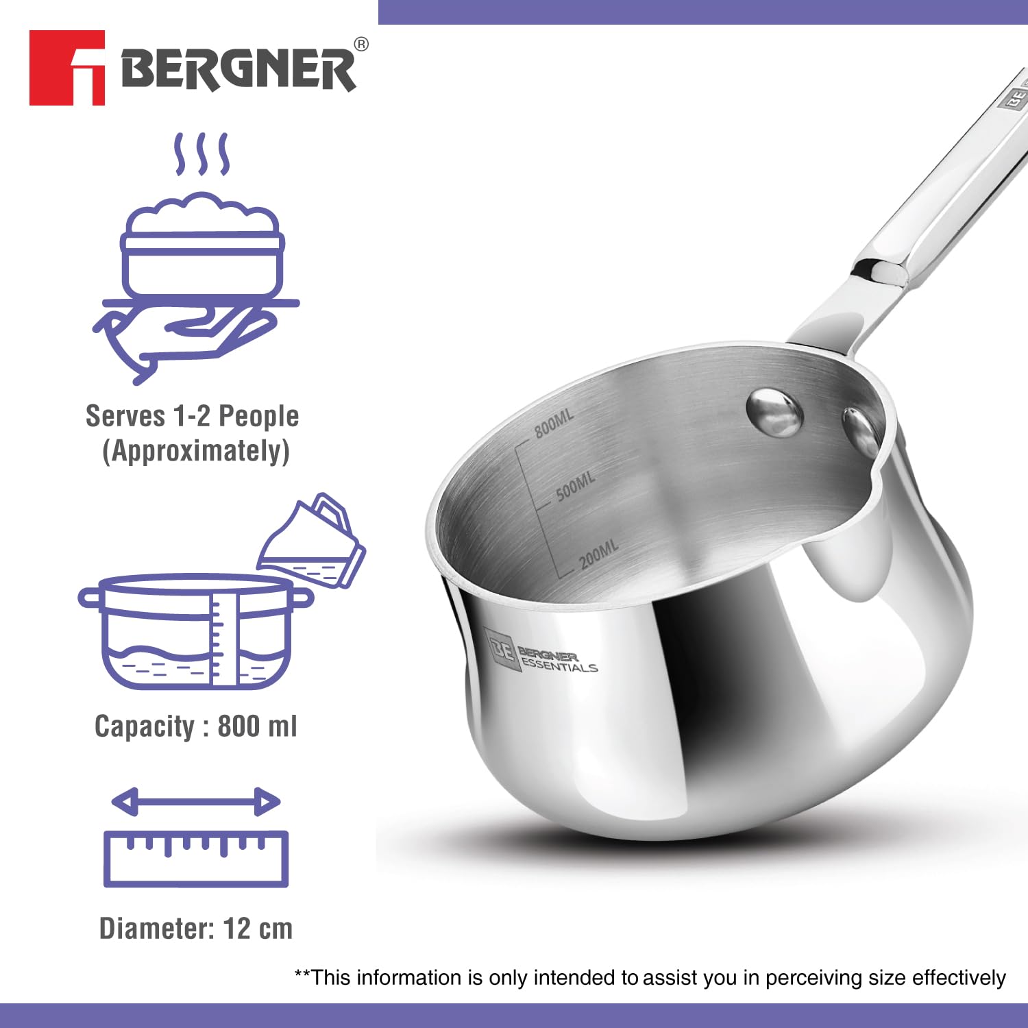 Bergner Essentials Balaji Tri-Ply Stainless Steel Coffee/Milk Warmer Pot, Induction Friendly, 5-Year Warranty