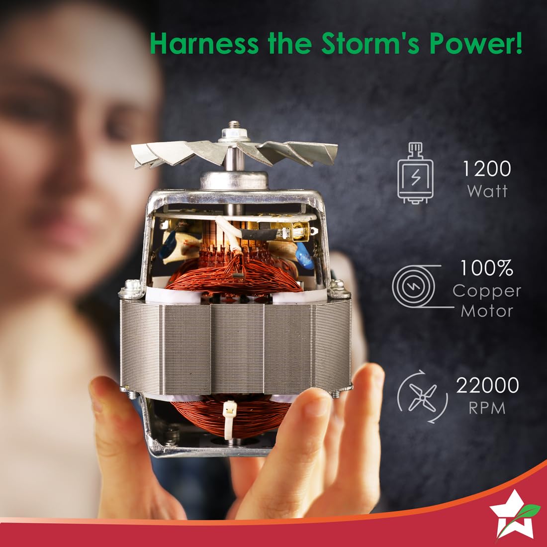 Wonderchef Nutri-blend Storm 1200W Mixer-Grinder-Blender | 100% Copper Motor | 6-Wing Blades | 2 Jars | 22000 RPM | Black