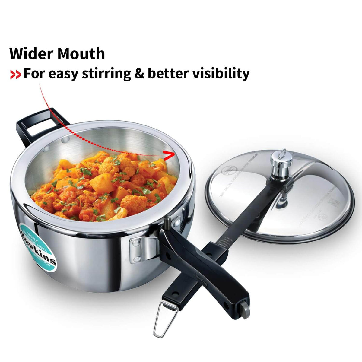 Hawkins Triply Stainless Steel Pressure Cooker - Inner Lid, Induction Compatible with 3mm Extra-Thick Base