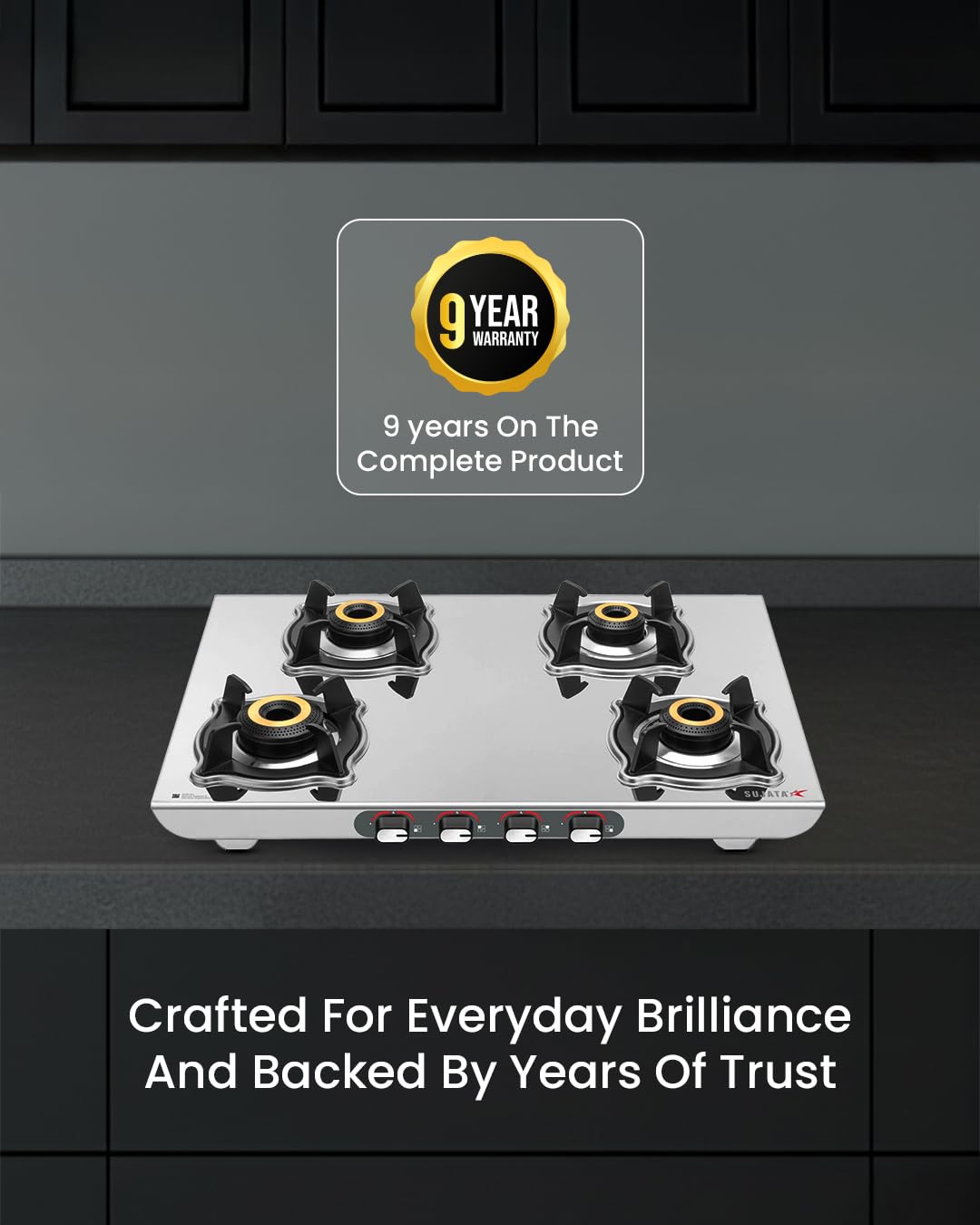 Sujata Majestic 1.2mm matt stainless steel 4 burner cooktop
