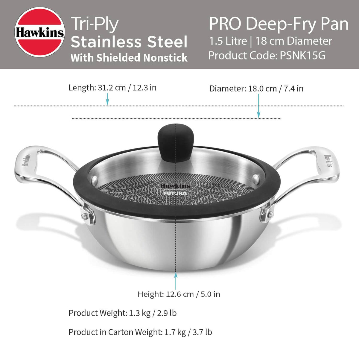 Hawkins Tri-Ply Kadhai with Stay-Cool Stainless Steel Handles - Perfect for everyday cooking