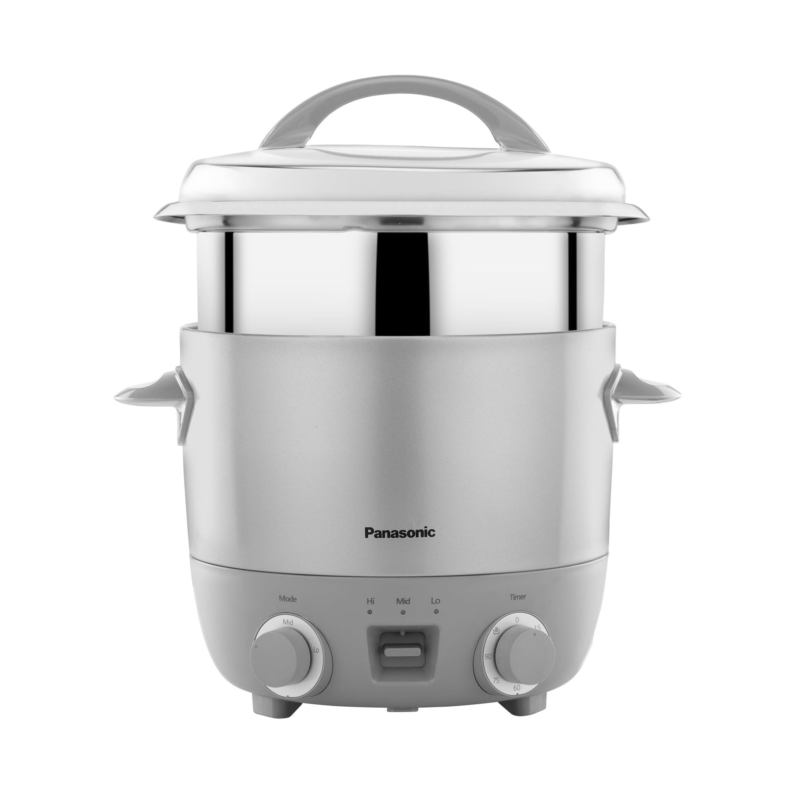 Panasonic SR-ETC(18)SB 1.8L silver timer cooker with stainless steel lid front view