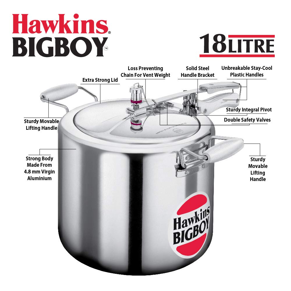 Hawkins Bigboy Aluminum Pressure Cooker - Durable, Large Capacity for Restaurants and Catering