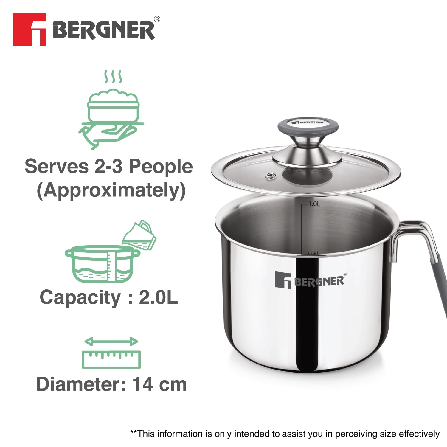 Bergner Argent Triply Stainless Steel Milk Boiler with Glass Lid & Stay-Cool Handle