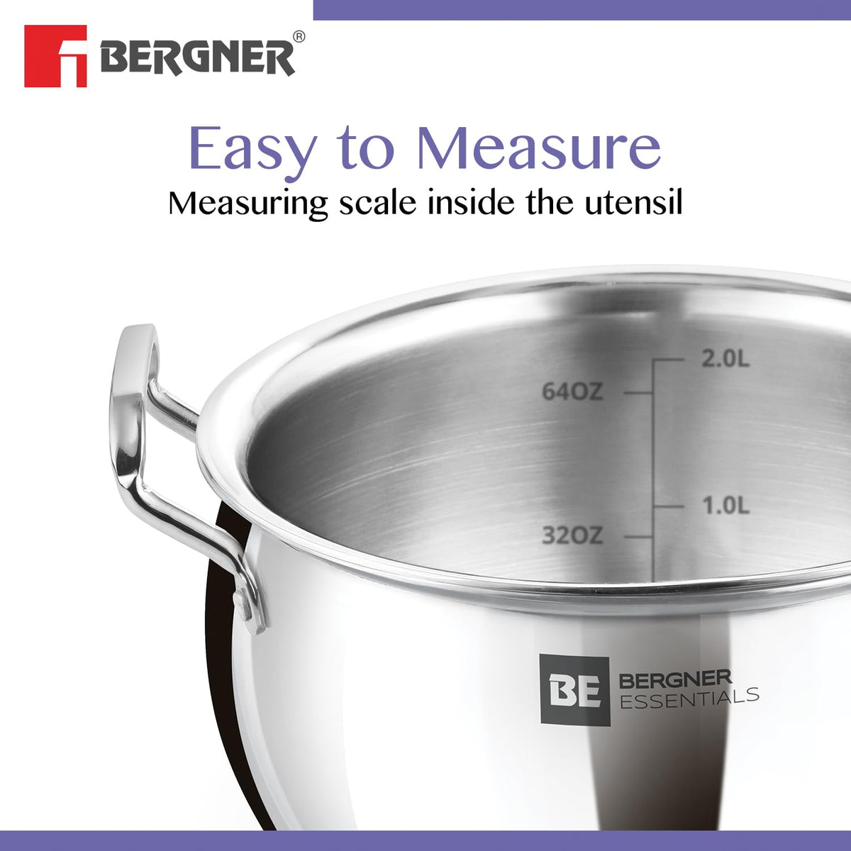 Bergner Essentials Tri-Ply Stainless Steel Rice Handi with Lid, Small, Induction & Gas Ready, 5-Year Warranty