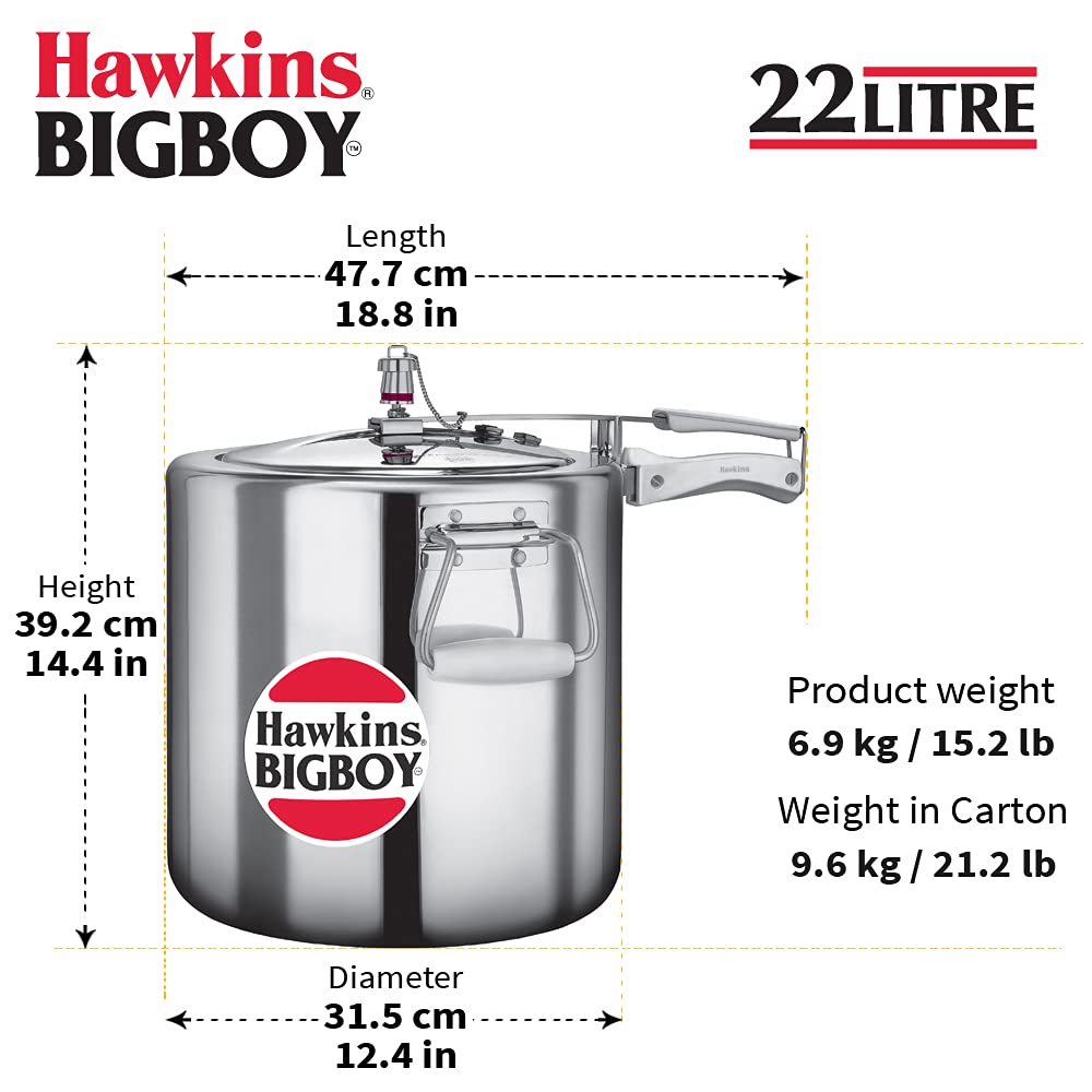 Hawkins Bigboy Aluminum Pressure Cooker - Durable, Large Capacity for Restaurants and Catering