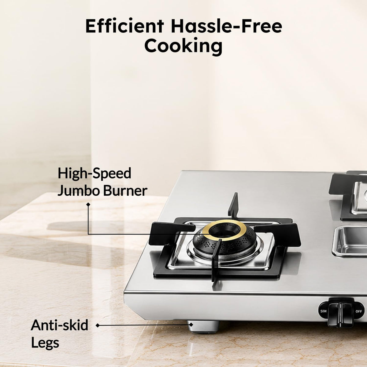 Prestige Stellora 3 Burner Stainless Steel Gas Stove – Designer Forged Brass Burners, 15-Year Body Warranty