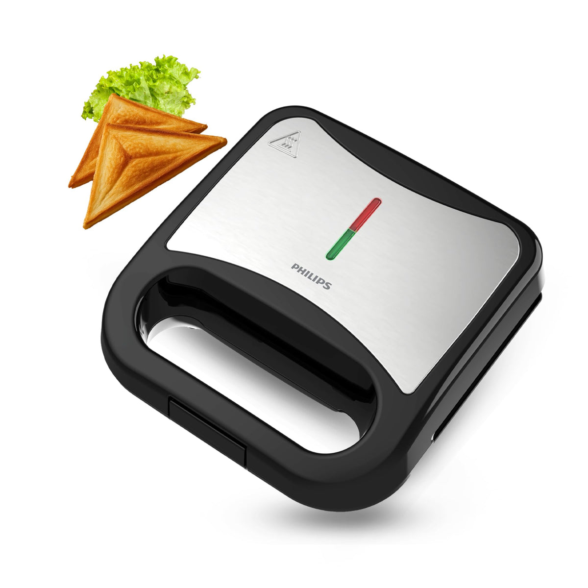 Philips HD3000/80 4-Slice Sandwich Maker 800W in black, front view with lid closed