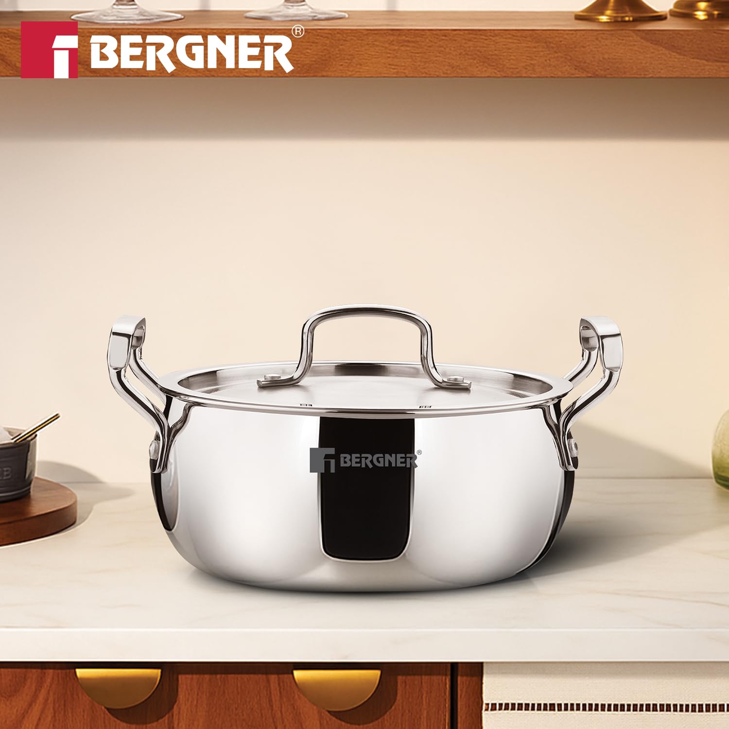 Bergner TriPro triply stainless steel casserole set 6 pieces with lids for induction cooking