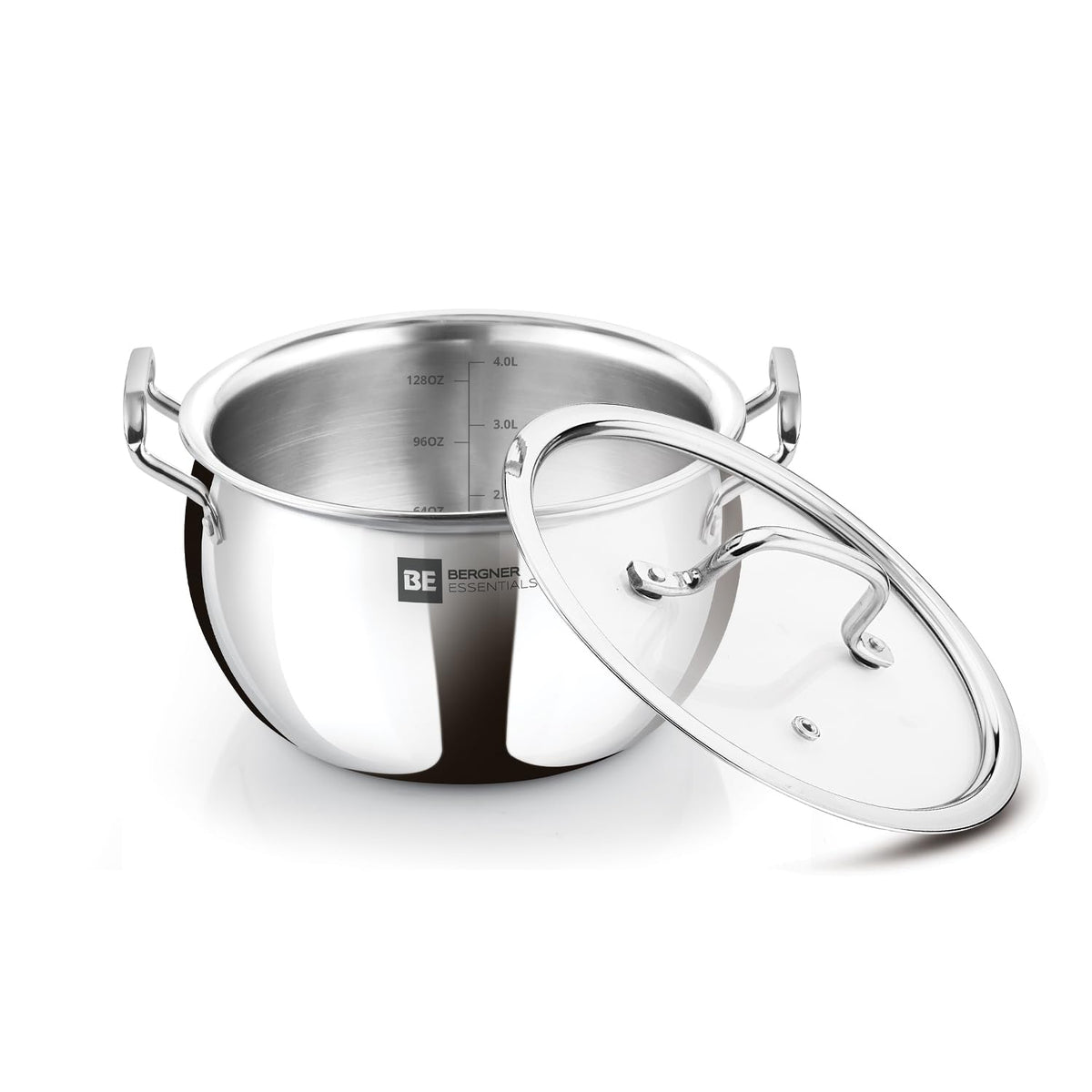 Bergner Essentials Tri-Ply Stainless Steel Rice Handi with Lid, Small, Induction & Gas Ready, 5-Year Warranty
