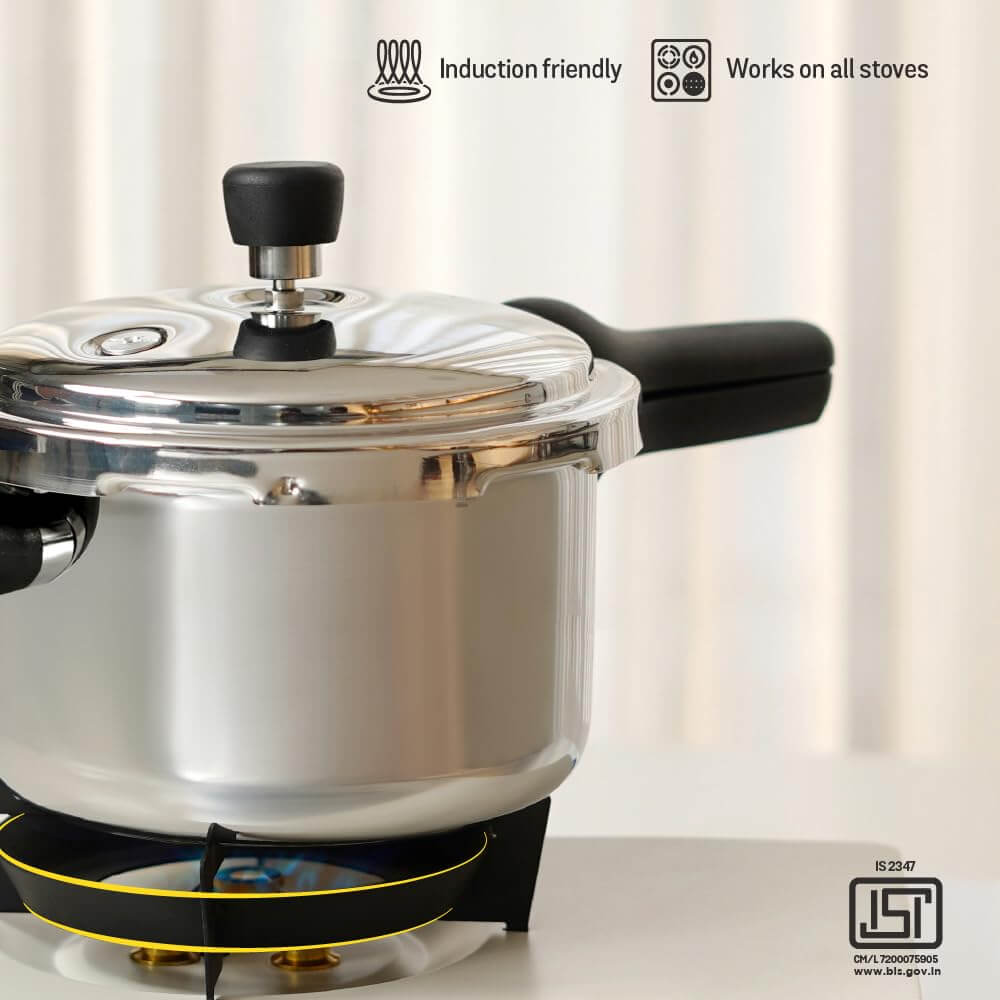Meyer Presta Triply Pressure Cooker - Outer Lid Gas & Induction Compatible ISI Certified 5-Year Warranty