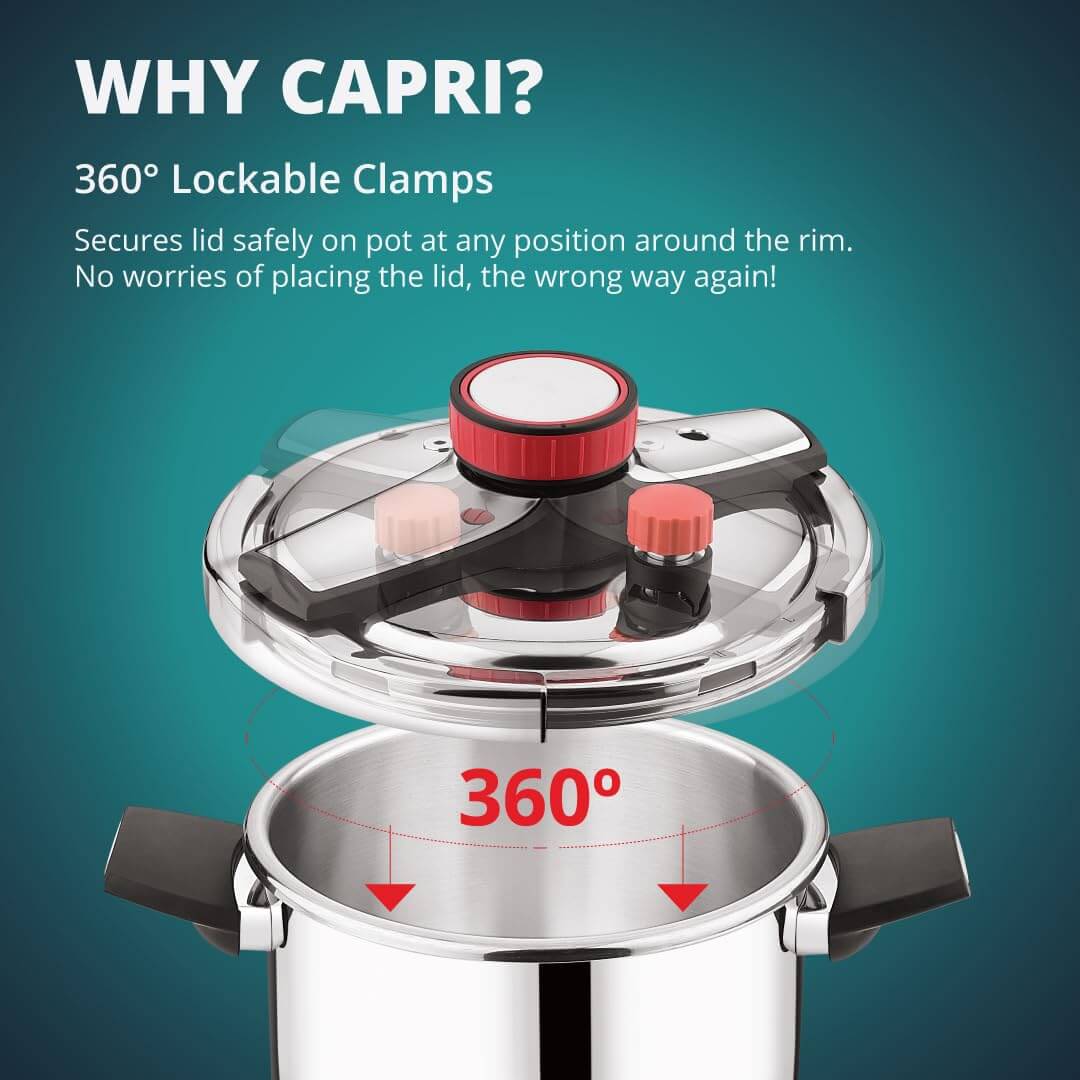 Bergner Capri 5 Litre Triply Pressure Cooker with safety lock system and silver finish