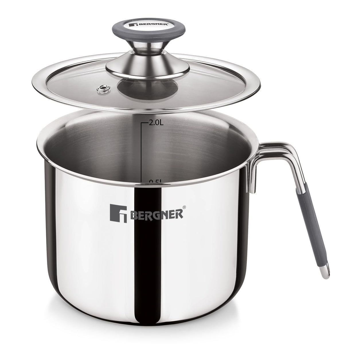 Bergner Argent Triply Stainless Steel Milk Boiler with Glass Lid & Stay-Cool Handle