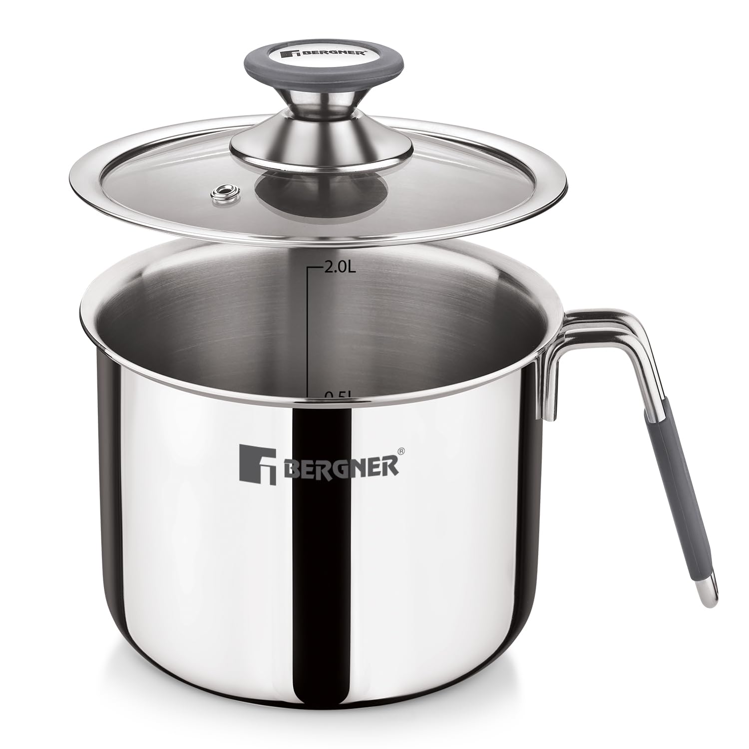 Bergner Argent Triply Stainless Steel Milk Boiler with Glass Lid & Stay-Cool Handle