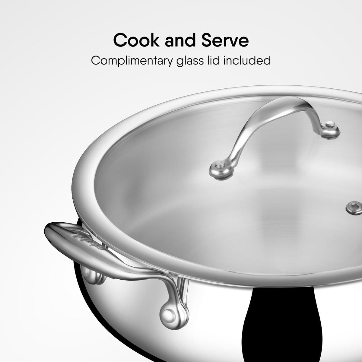 Stahl Triply Steel Biryani Handi with Stainless Steel & Glass Lids