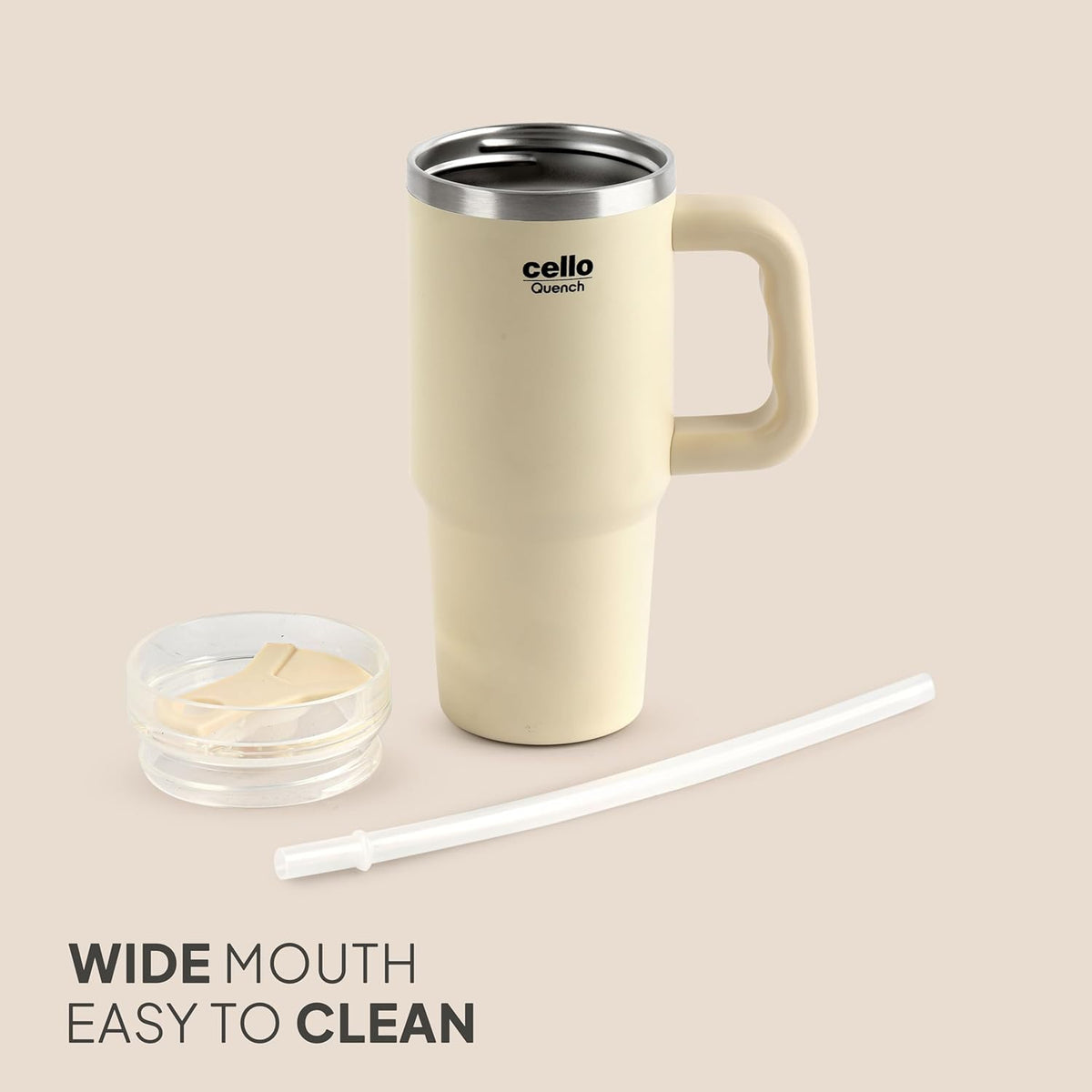 Cello Quench Insulated Stainless Steel Tumbler 550ml with Straw & Handle