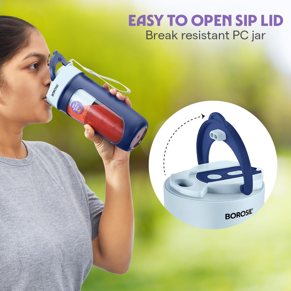 Blue Borosil 6-blade portable smoothie maker lightweight 420g India