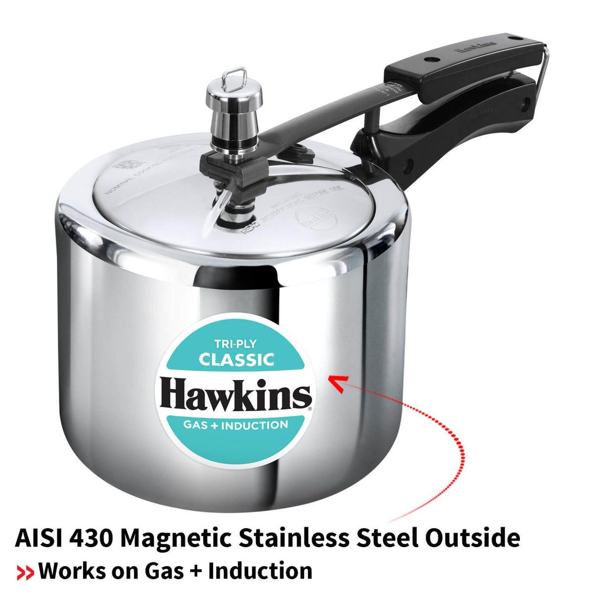 Durable Hawkins 3L Stainless Steel Cooker with Triply Base for Even Cooking
