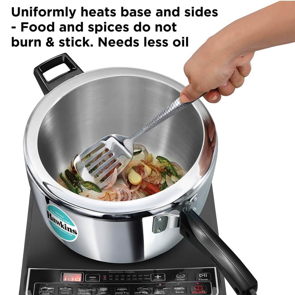 Hawkins Triply Stainless Steel Pressure Cooker - Inner Lid, Induction Compatible with 3mm Extra-Thick Base