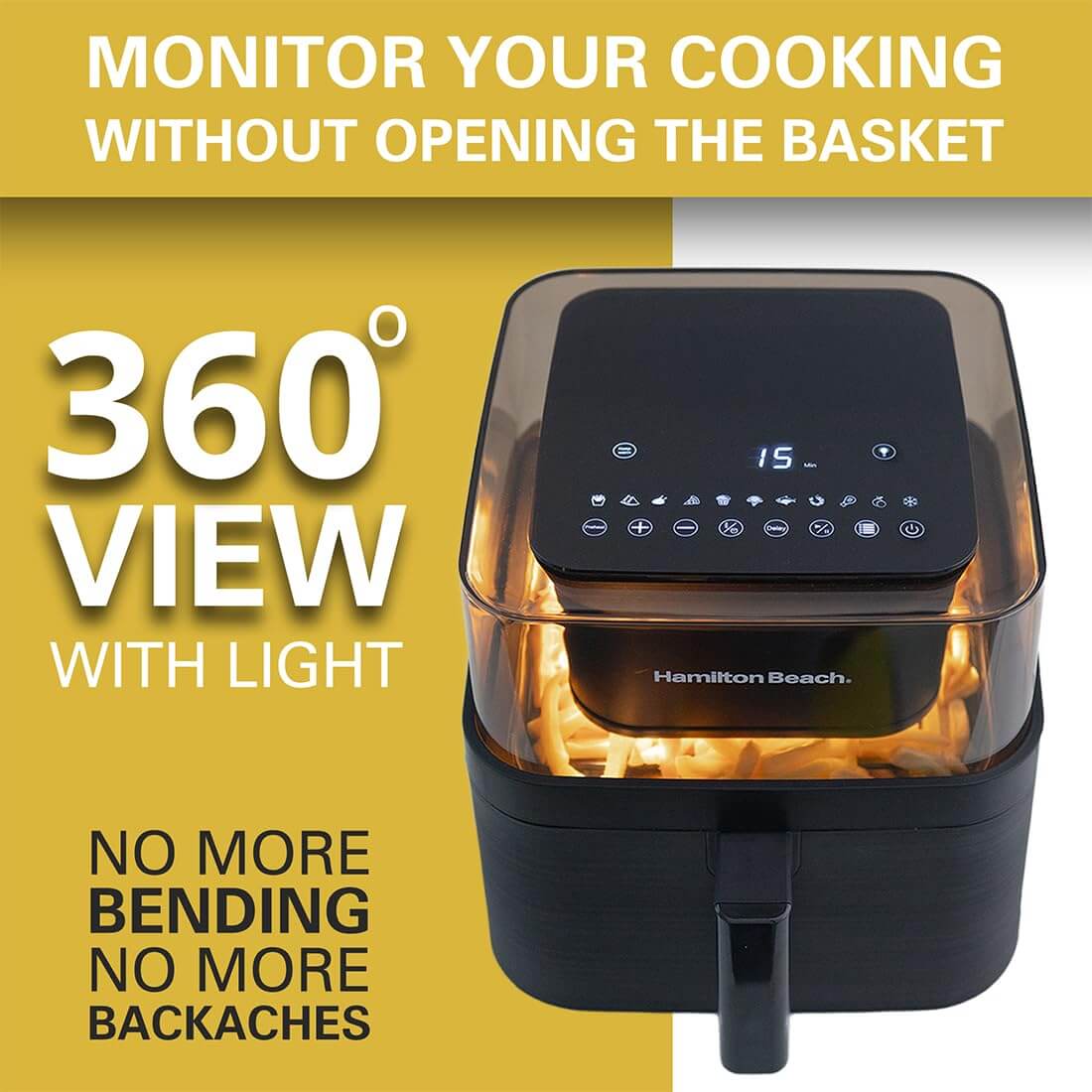 Hamilton Beach Digital Air Fryer 7.2L, 1700W, 360° View, 12 Presets, Touch Controls