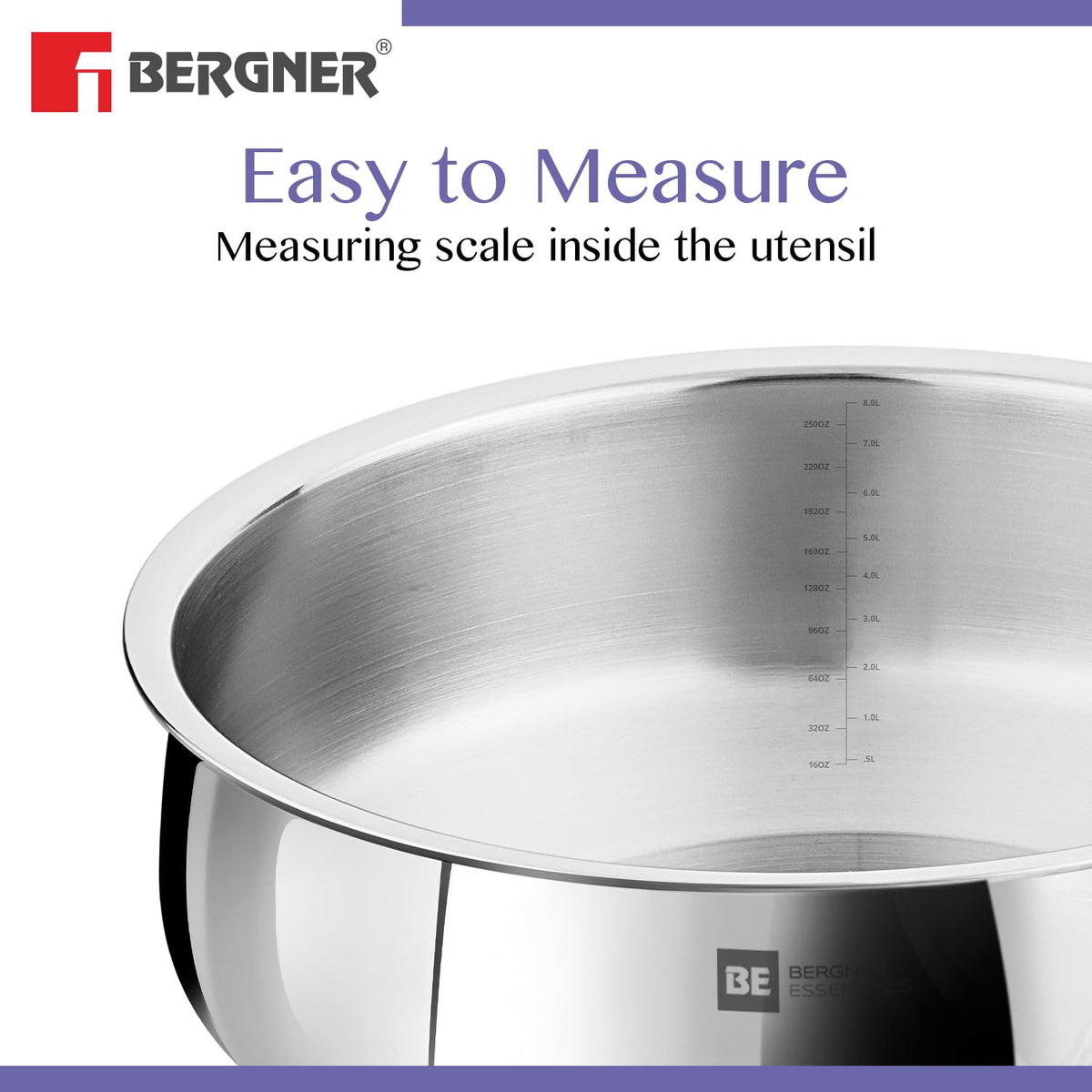 BE Bergner Essentials Tri-Ply Stainless Steel Biryani Handi with Lid, Even Heat Distribution, 5-Year Warranty