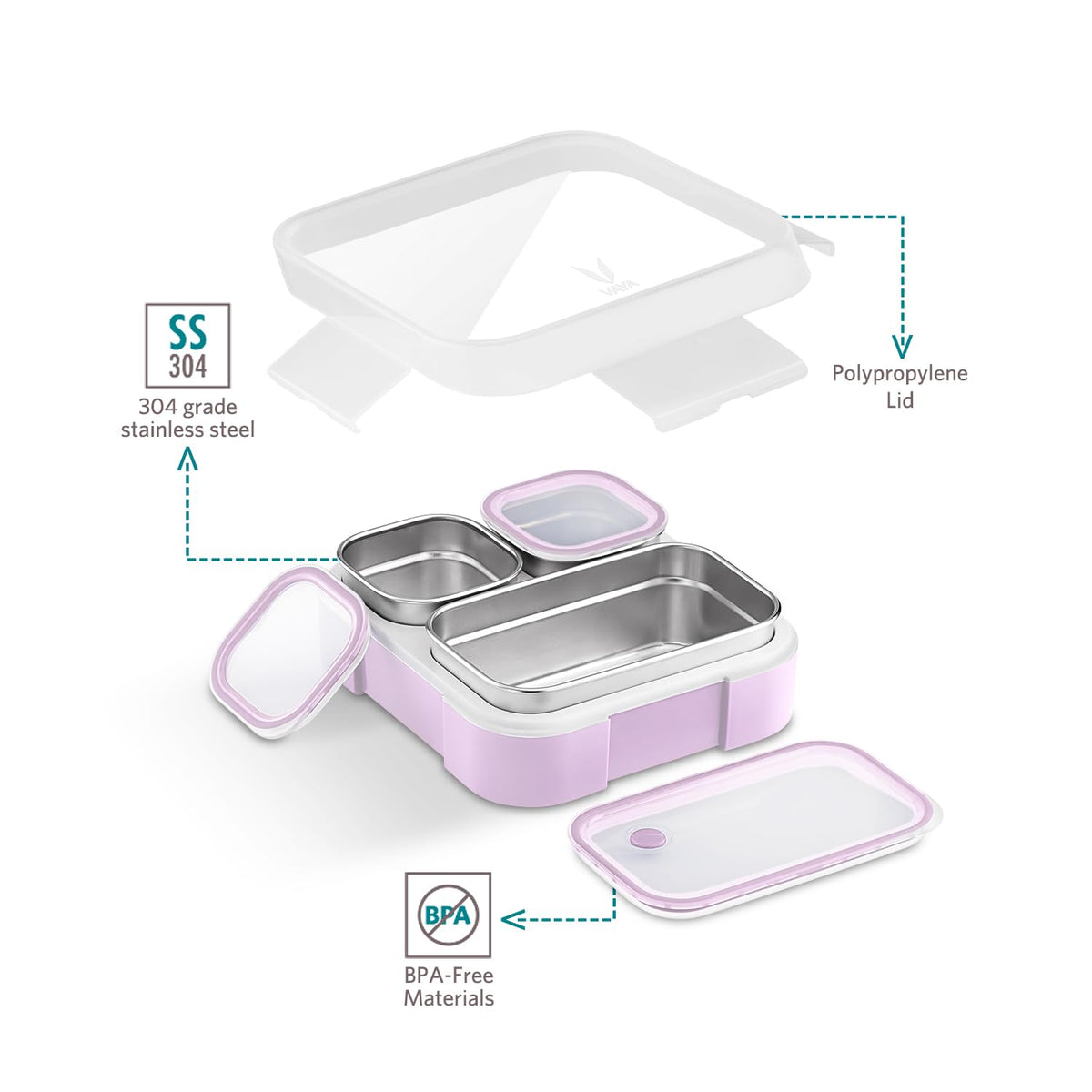 VAYA TYDBYT Stainless Steel Bento Lunch Box with 3 Leakproof Compartments – Perfect for Kids, Office & School