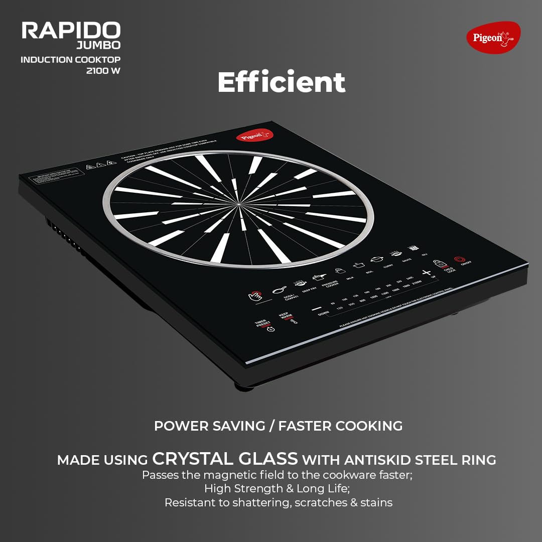Pigeon Rapido Jumbo 2100W Induction Cooktop with 8 Preset Menus & Child Lock