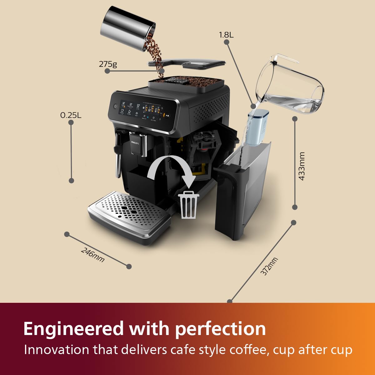 PHILIPS Fully Automatic Espresso Coffee Machine with Milk Frother - EP3221/40, 100% Ceramic Grinder