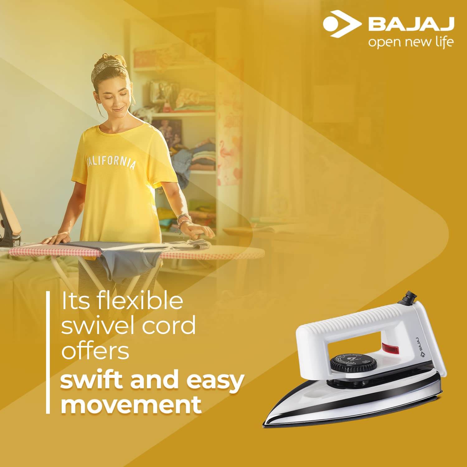 Bajaj Popular lightweight dry iron featuring 360 degree swivel cord design