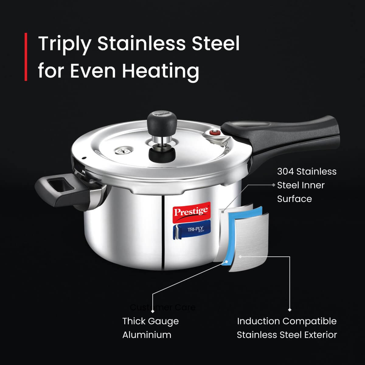 Prestige Svachh Triply Induction Base Outer Lid Pressure Cooker - Deep Lid, Spillage Control, 5-Year Warranty
