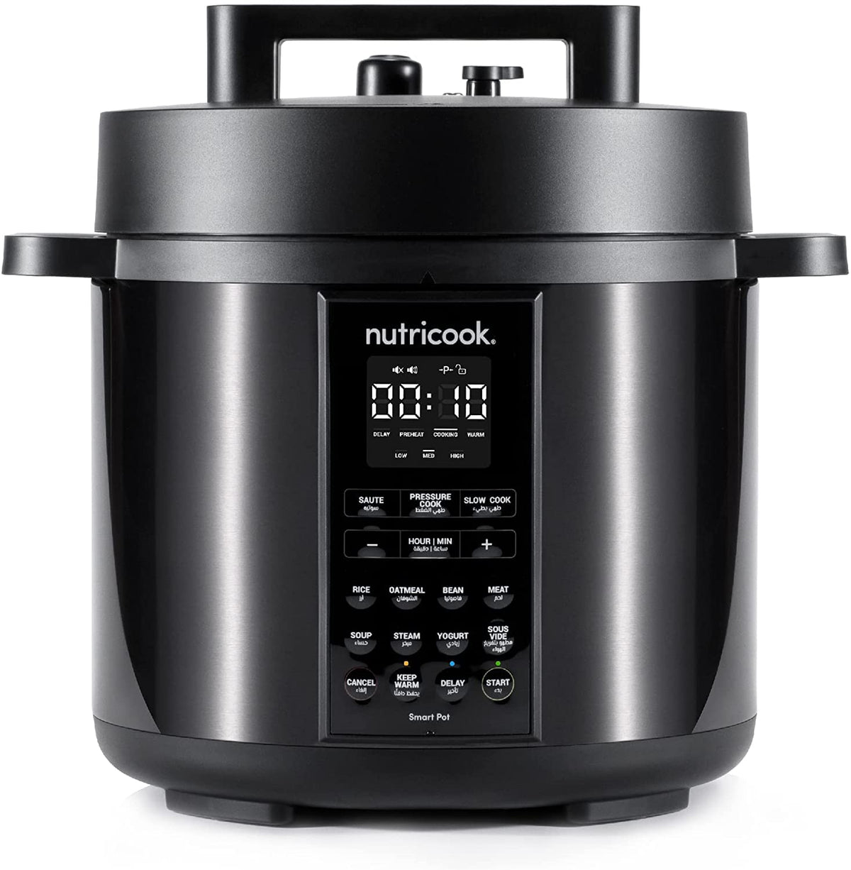 Nutricook Smart Pot 2 NC-SP204K 9-in-1 electric pressure cooker front view with LED display and control panel