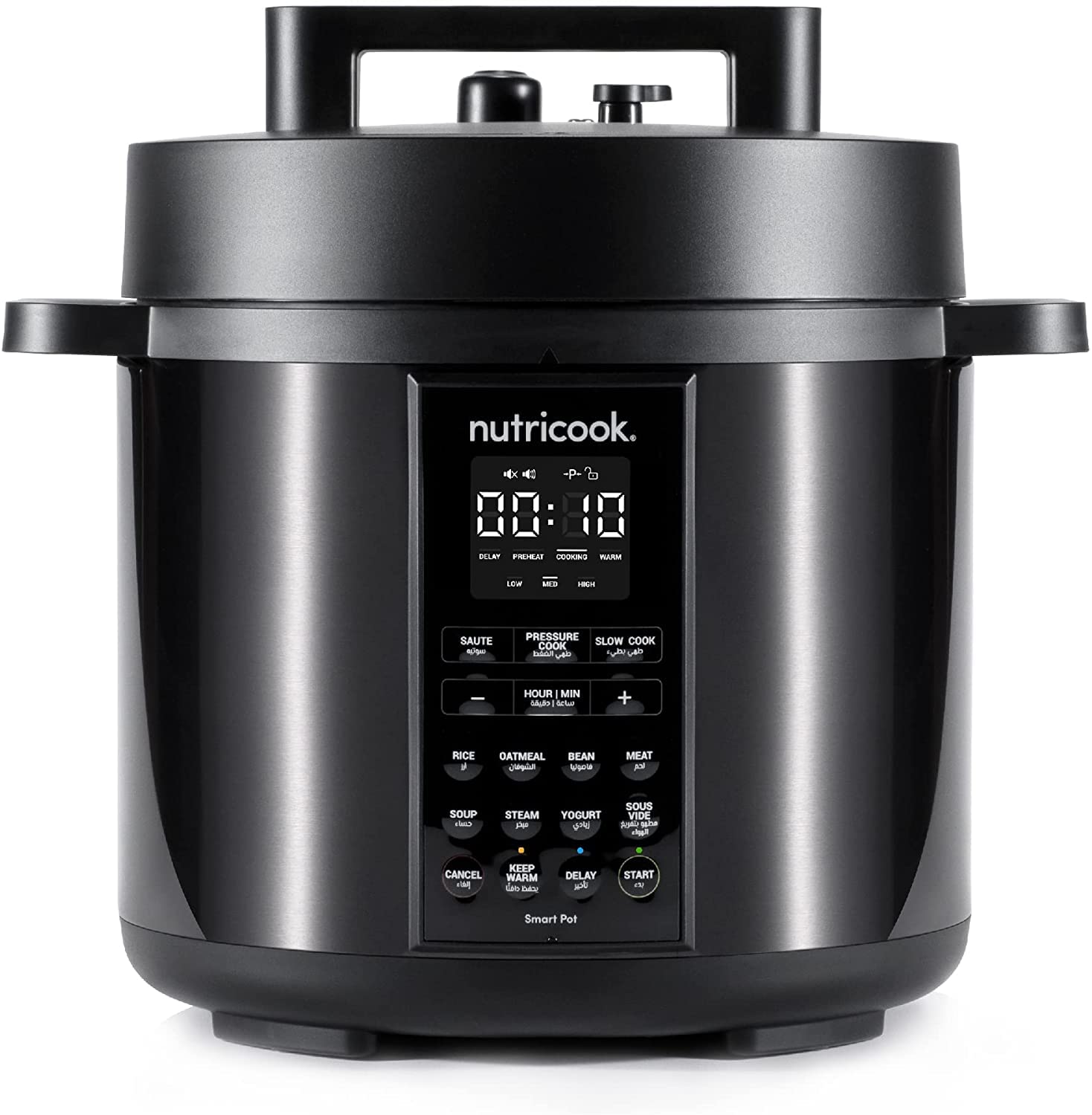 Nutricook Smart Pot 2 NC-SP204K 9-in-1 electric pressure cooker front view with LED display and control panel