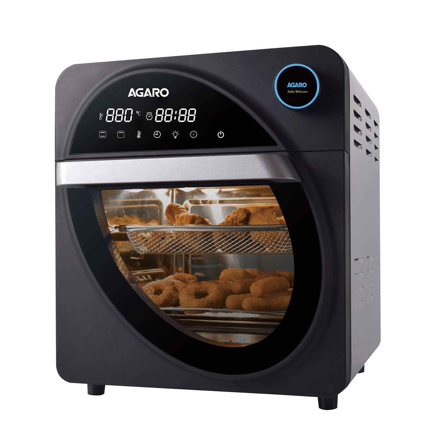 AGARO Royal Air Fryer Oven, 14.5L, 1700W, 25 Preset Menus, Digital Display, Touch Control, Rotisserie, Convection Oven - Black