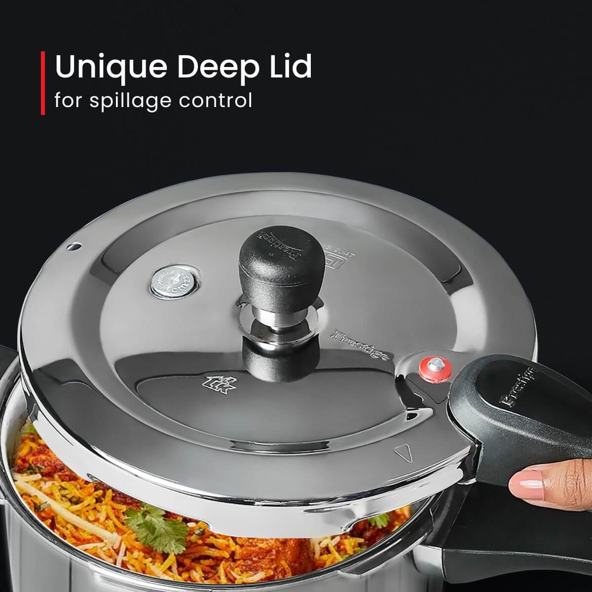 Prestige Svachh Triply Induction Base Outer Lid Pressure Cooker - Deep Lid, Spillage Control, 5-Year Warranty