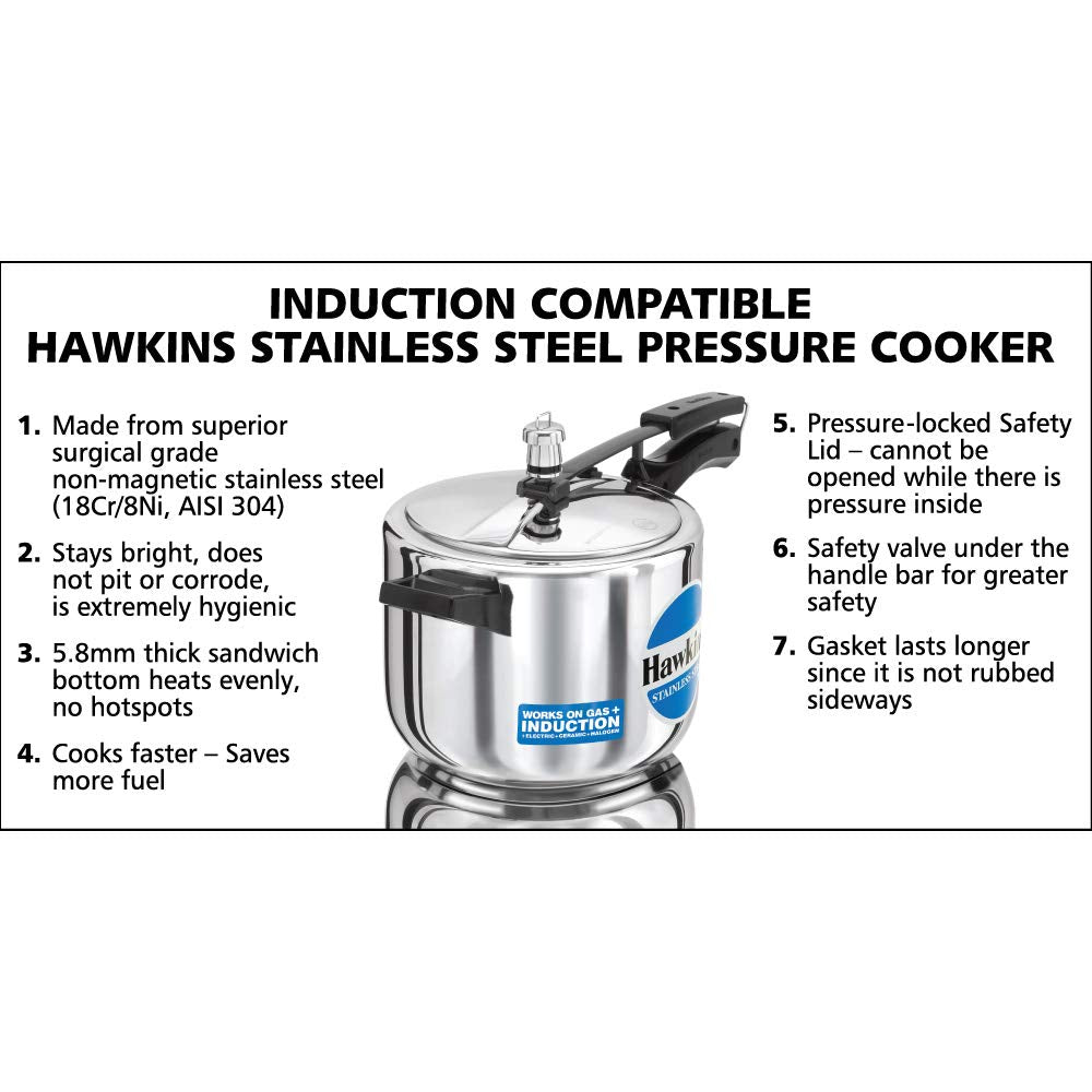 Hawkins Pressure Cooker, Stainless Steel Inner Lid Cooker