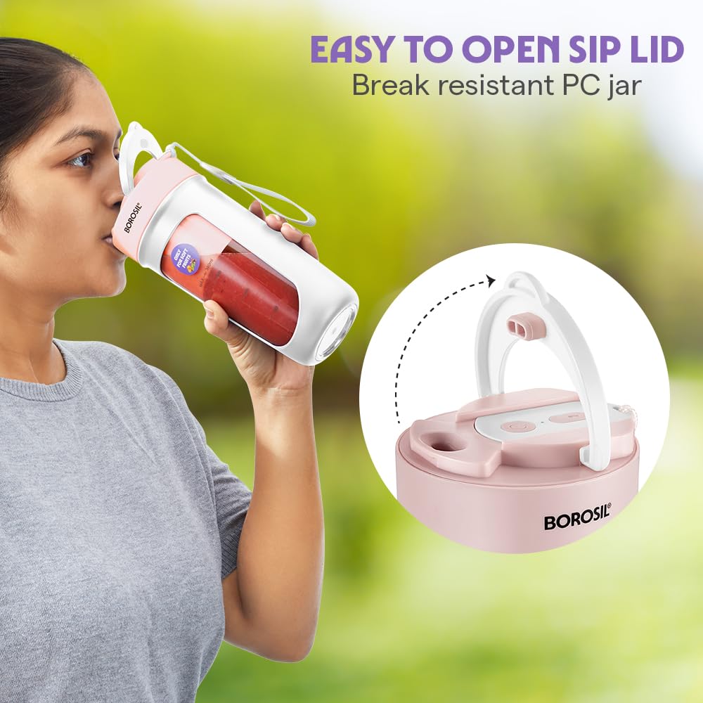Pink Borosil 6-blade portable smoothie maker lightweight 420g India