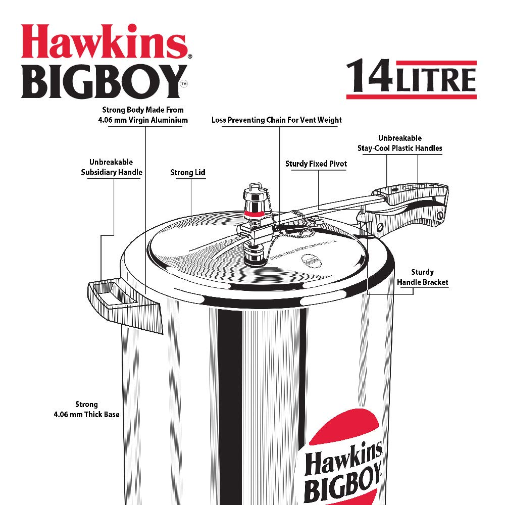 Hawkins Bigboy Aluminum Pressure Cooker - Durable, Large Capacity for Restaurants and Catering