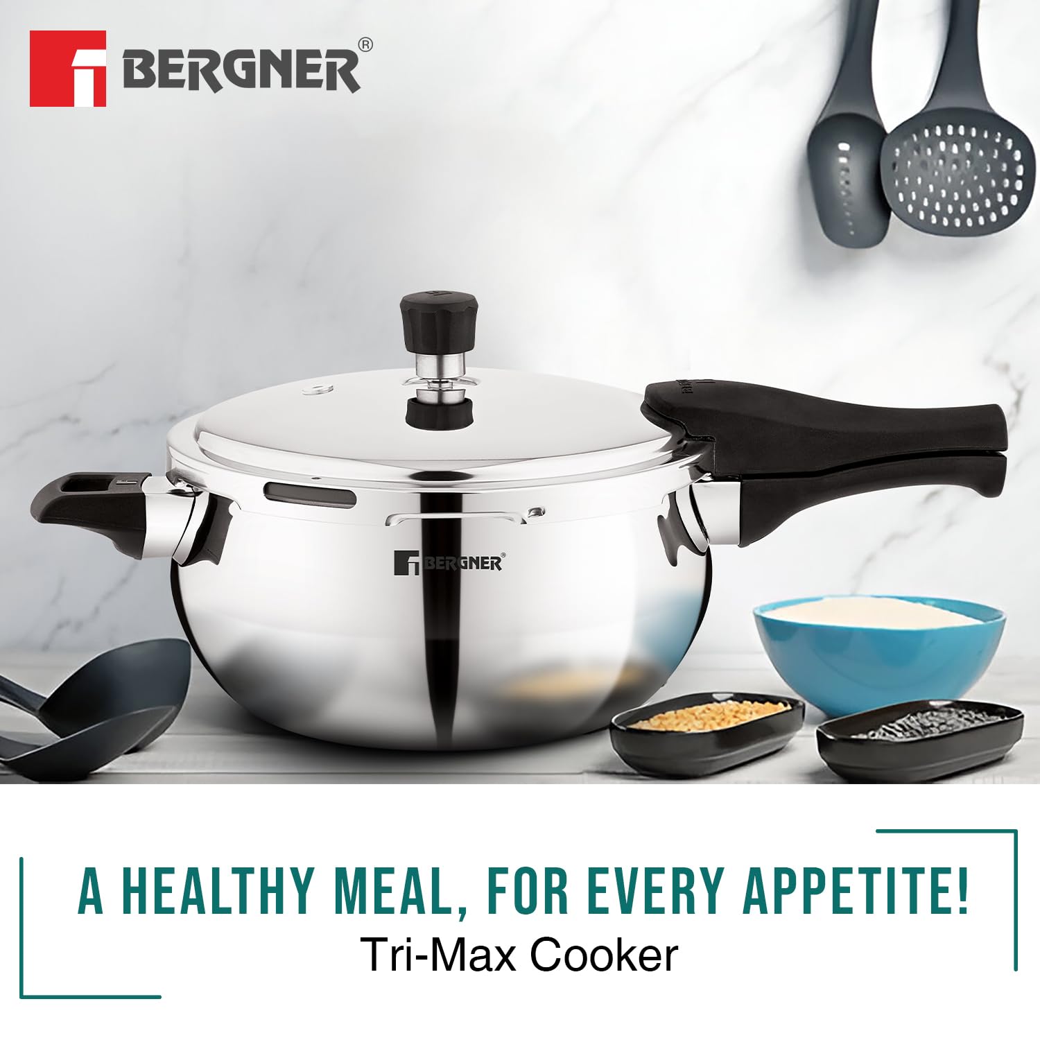 Bergner Paarth Tri-Ply Steel Pressure Cooker with Glass Lid