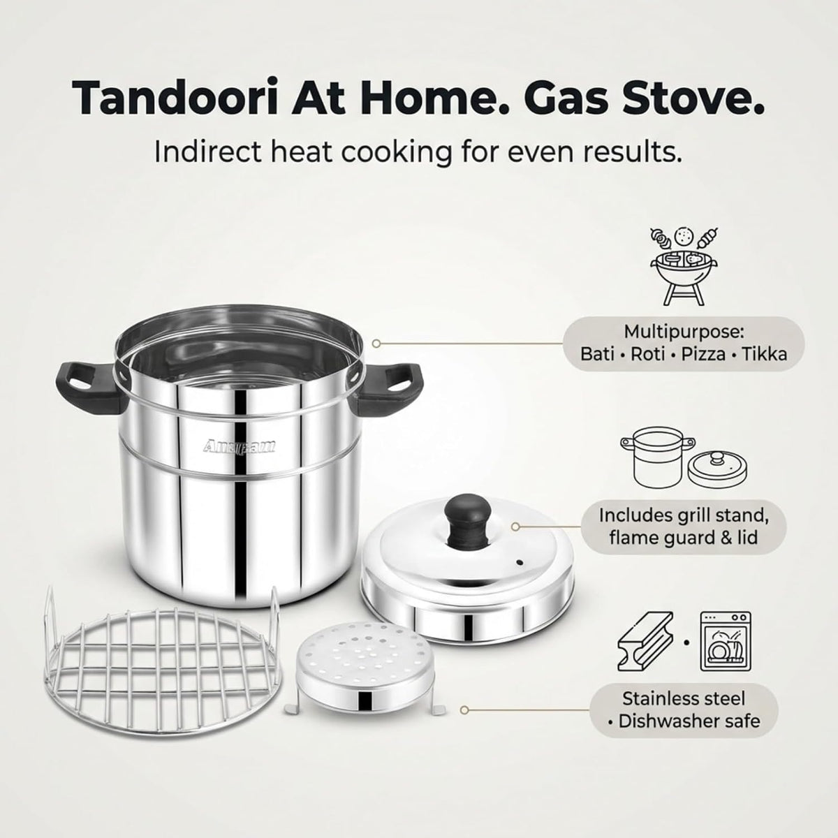 Anupam Steel Bati Maker Gas Tandoor Pizza Maker Multi-Purpose Cooker