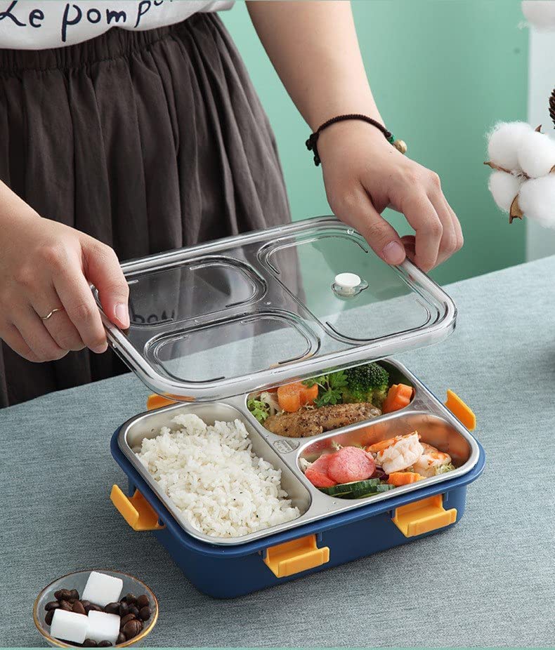 Lunch Box Compartment Stainless Steel with Spoon, for School, Lunch Box for Kids, Lunch Box for School & Office with a Fork, a Spoon and a Pair of Chopsticks