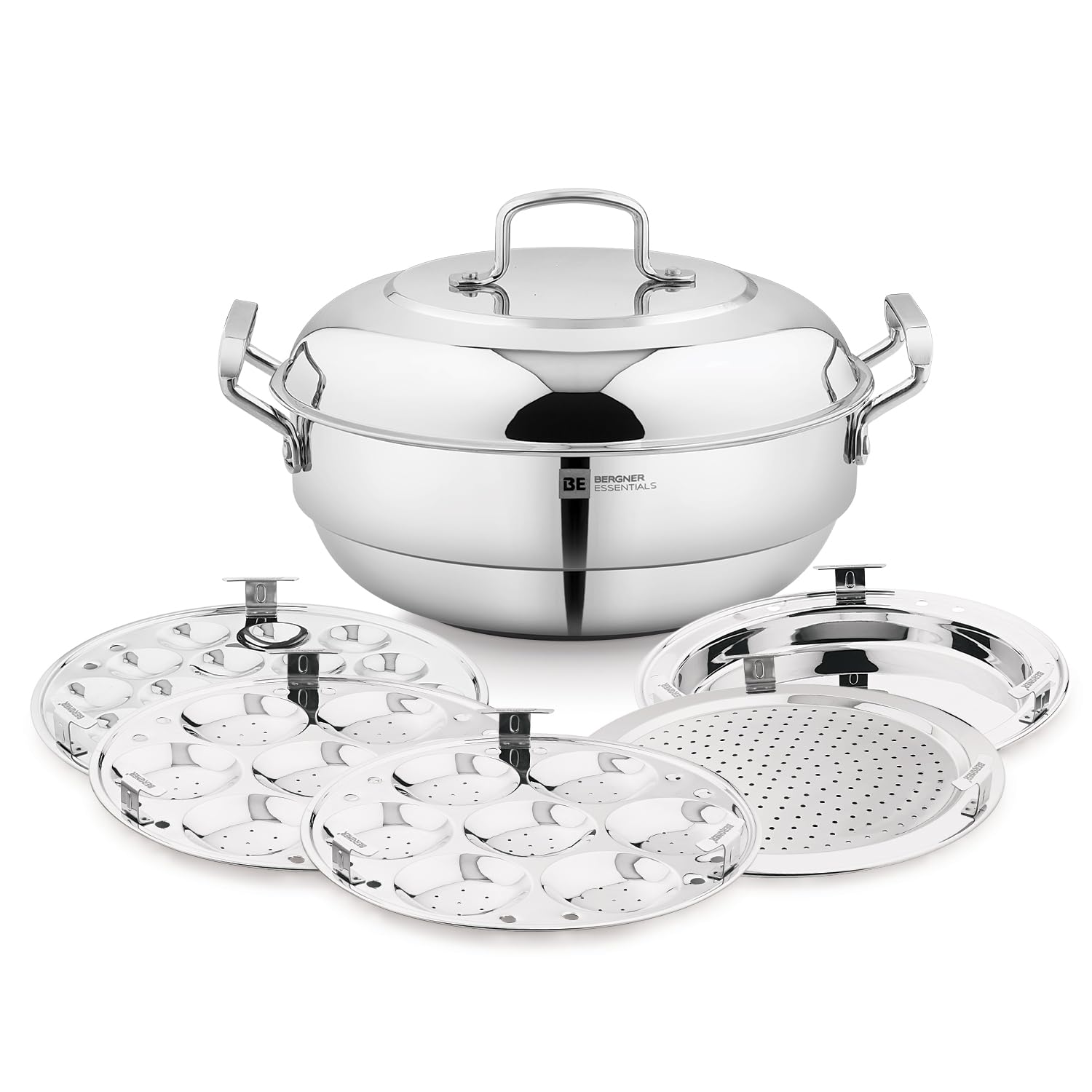 Bergner Essentials Triply Stainless Steel 27cm Multi Kadai with 5 Plates - Induction Compatible