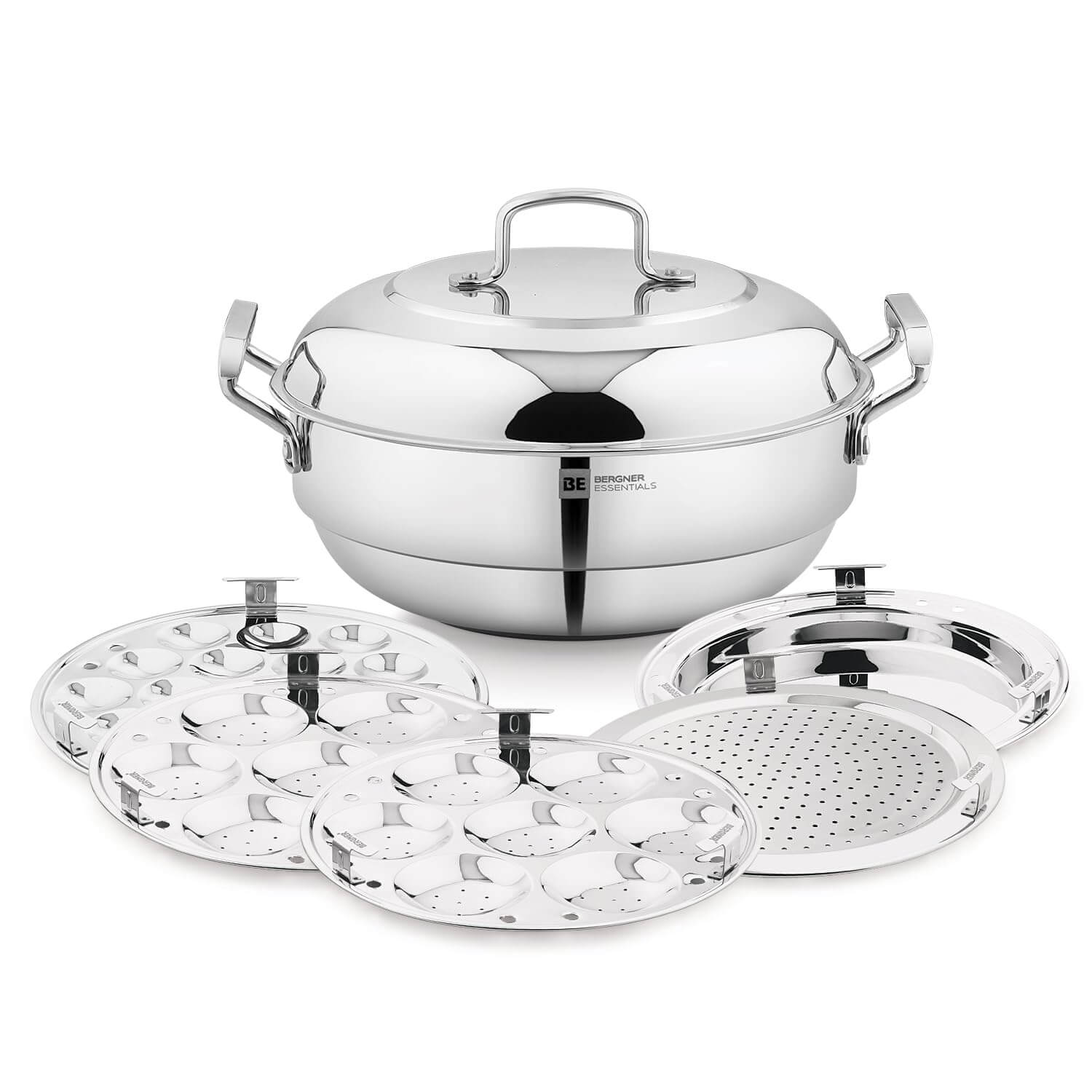 Bergner Essentials Triply Stainless Steel 27cm Multi Kadai with 2 Plates